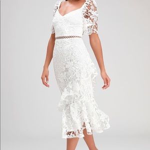 White Lace Ruffle Dress - Perfect for Bride to Be